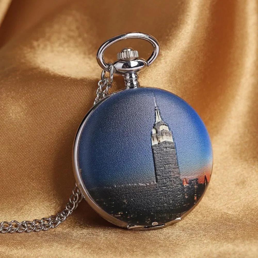 STRADA Tall State Building Pattern Pocket Watch Women's 31